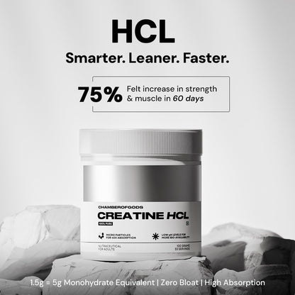 Chamberofgods Creatine Hcl | 40X Higher Absorption than Monohydrate | 100% Pure Unflavoured- 33 Servings