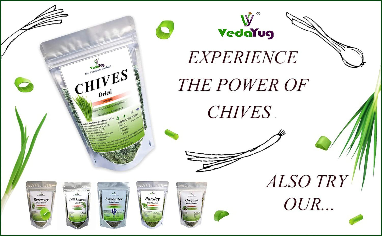 VY VedaYug Chives Herb Seasoning | Chives Dried Leaves | Chinese Chives - 40 grams