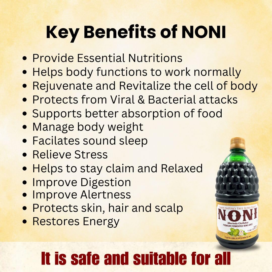 Kapila Noni Juice 1 Liter for Diabetes Care & Immunity Boost, Rich in Antioxidants Boosts Energy, Sugar Free Noni Kokum Juice