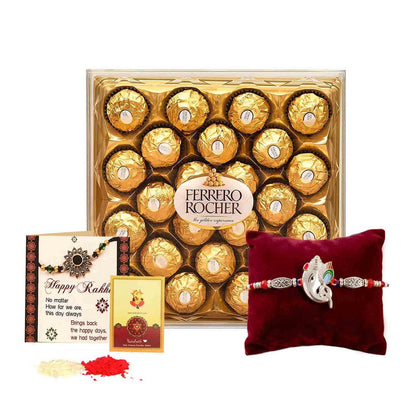 TIED RIBBONS Rakhi Gift For Brother With Chocolates - Premium Rakhi With Chocolates Pack Mini Greeting Card And Roli Chawal - Rakhi For Brother, 300 Gram