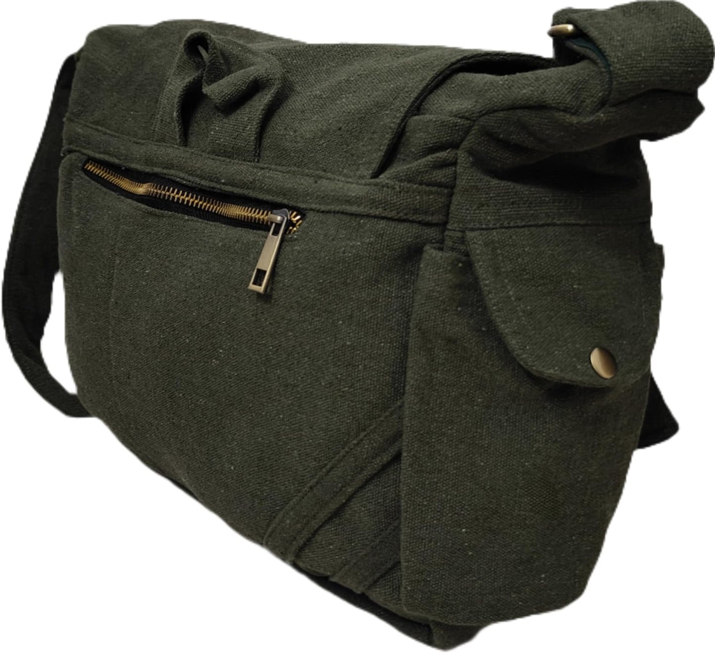 PAPYRUS String Homes Unisex PAPYRUS Handmade Messenger Bag/Pure Cotton Canvas/Brass Zipper/Antique Color Metal Fittings/Washable/Longlasting (OLIVE GREEN, MEDIUM LARGE)
