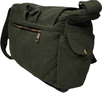 PAPYRUS String Homes Unisex PAPYRUS Handmade Messenger Bag/Pure Cotton Canvas/Brass Zipper/Antique Color Metal Fittings/Washable/Longlasting (OLIVE GREEN, MEDIUM LARGE)