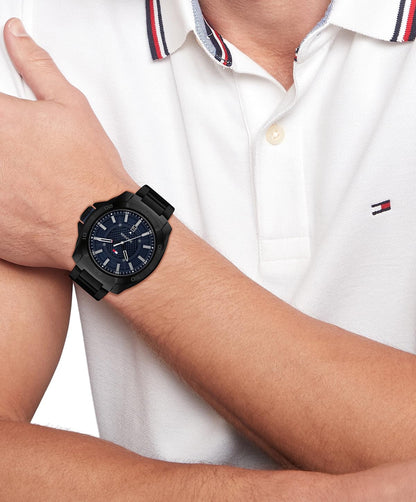 Tommy Hilfiger Men's Black Stainless Steel & Stainless Steel Bracelet Blue Dial Analog Watch