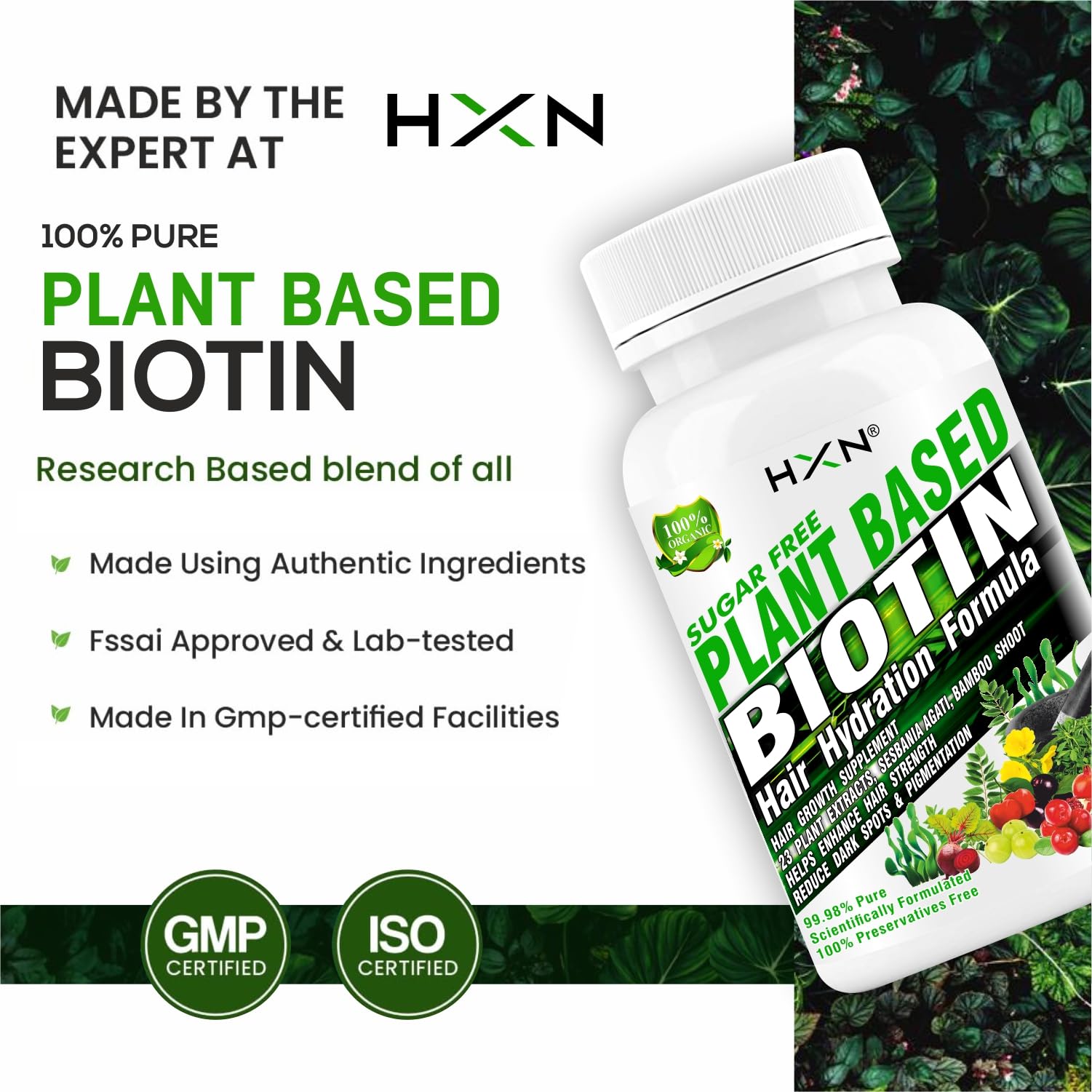 HXN Biotin Tablets For Hair Growth With 10000mcg Powder Plant-Based Sup- image 3