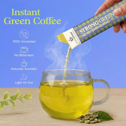 Greenbrrew Instant Strong Green Coffee Powder, 20 Sachets, 60g | Bold Roast Profile for Coffee Drinkers Switching from Roasted Coffee | Antioxidant Rich, Vegan, Probiotic