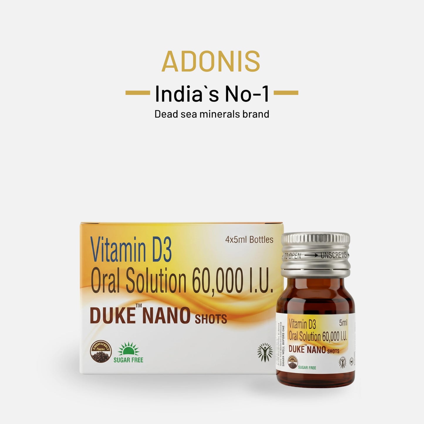 DUKE NANO SHOTS Vitamin D3 | 4x5ml Bottles Sugar Free Nano Shots | Liquid Supplement for Healthy Bones, Muscles, and to Support The Immune System pack of 4