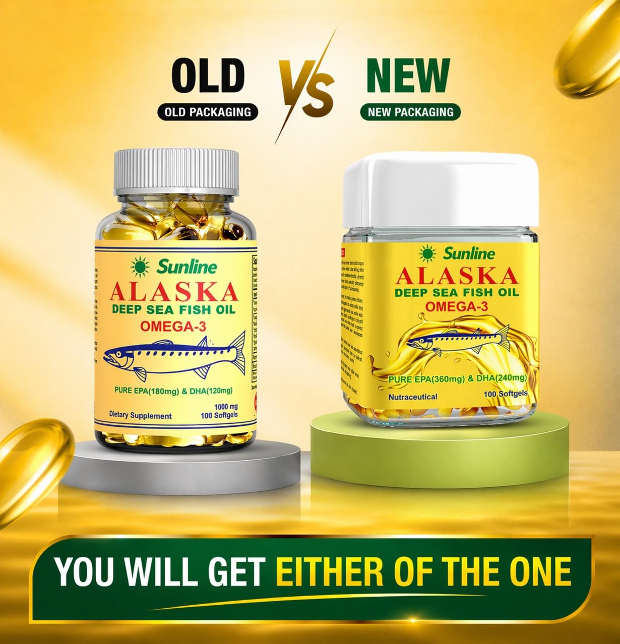 Sunline Alaska Omega-3 | Deep Sea Fish Oil | 1000Mg,100 Softgels