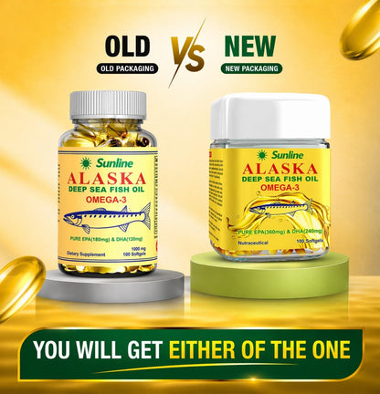 Sunline Alaska Omega-3 | Deep Sea Fish Oil | 1000Mg,100 Softgels