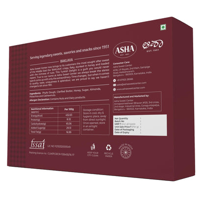 ASHA SWEET CENTER Baklava Assorted Sweets 500 Gram | Premium Sweets Perfect For Gifting And Snacking | Turkish Delight Made With Fresh Ingredients