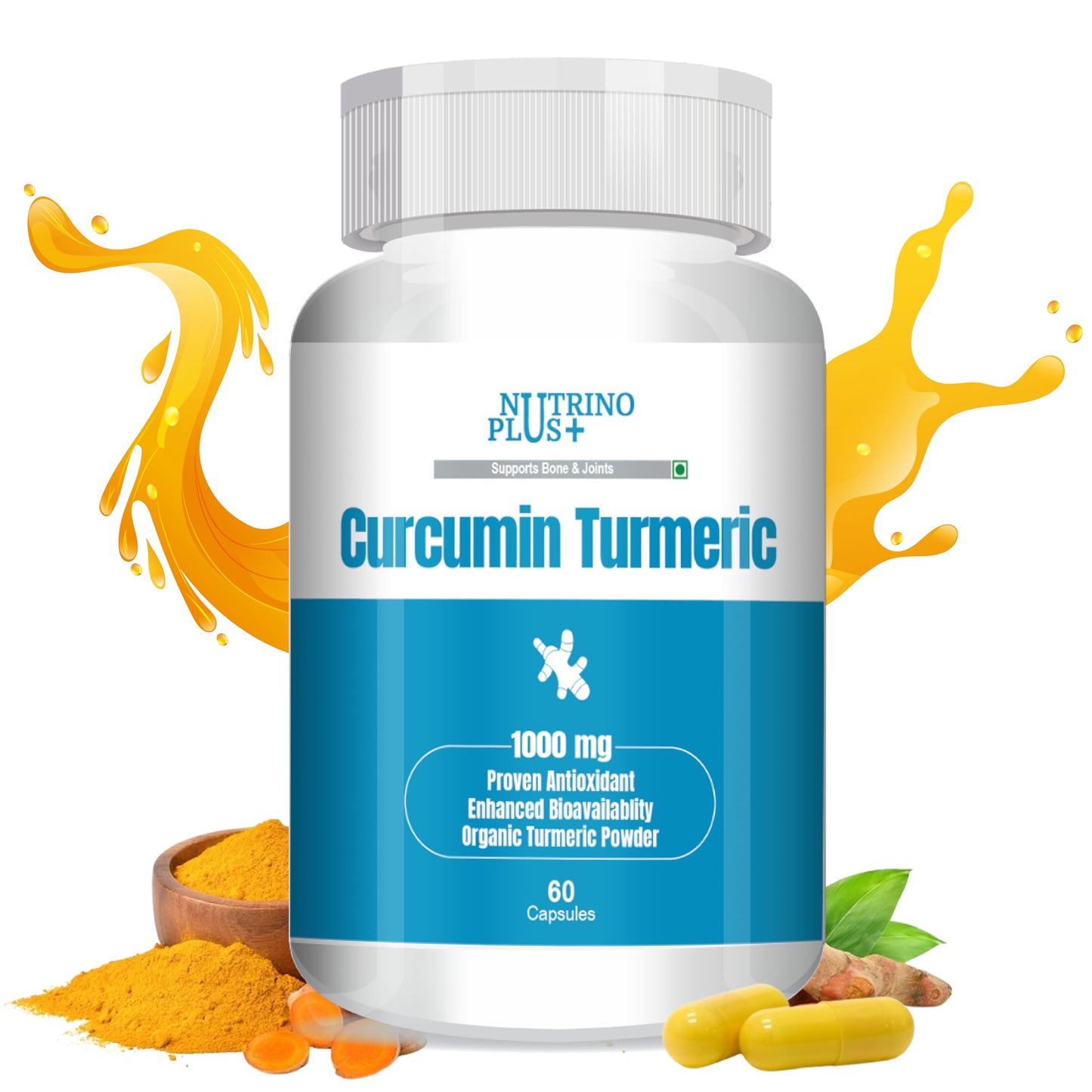 Nutrinoplus Curcumin 1000mg Supplement with Curcuminoids – 60 Veg Capsules | Good for Skin & Joint, Better Absorption, Boosts Immunity for Men & Women | Formulated in USA