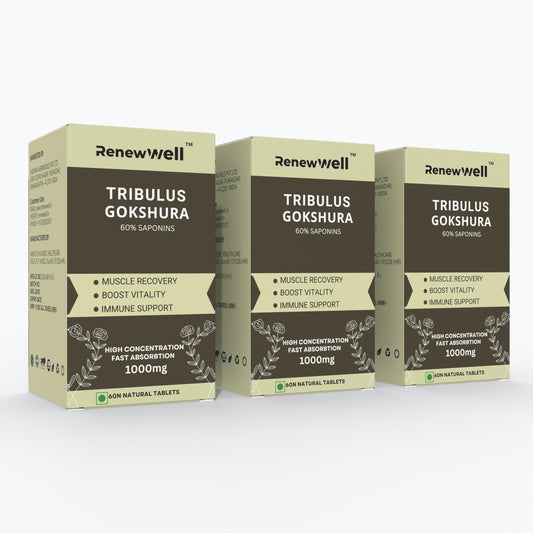 Renewwell Tribulus Gokshura 60 Tablets 1000mg – Best Tribulus Terrestris Overall Wellness (Pack of 3)