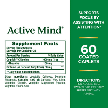 Nature's Bounty Active Mind, 60 Coated Caplets