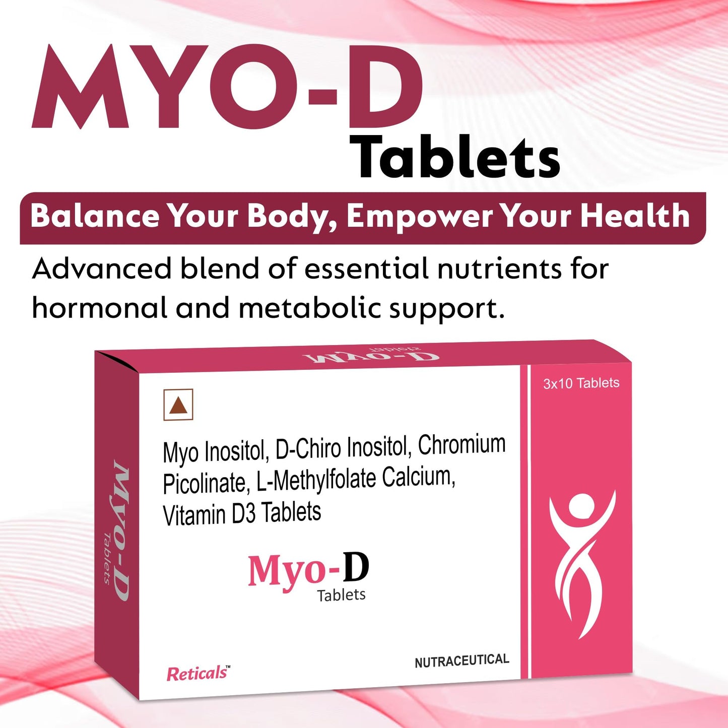 Reticals PCOS, PCOD management for women- Myo-inositol, D-Chiro Inositol, L-Methylfolate Vitamin D3, Chromium picolinate, Pack of 30 Tablets