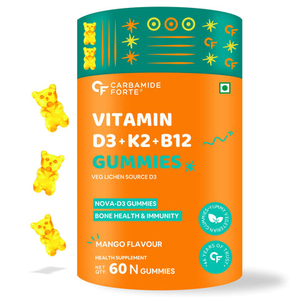 Carbamide Forte Vitamin D3 with Vitamin K2 MK7 & Vitamin B12 Gummies for Men, Wo