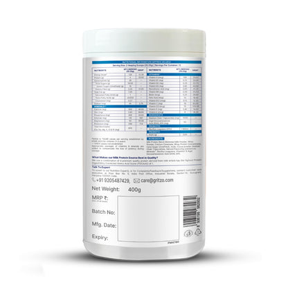 Gritzo SuperMilk Weight+ (2-6y Boy & Girl), 4g Protein Powder (Double Chocolate, 400g) | Zero Refined Sugar, 20 Vitamins & Minerals