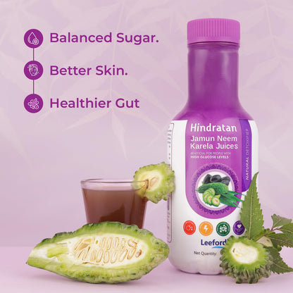 Hindratan Jamun Neem Karela Juice for Detoxification | Organic Juice for Blood Purifying & Lowering High Glucose Levels | Natural Gut Cleanser (500ml)