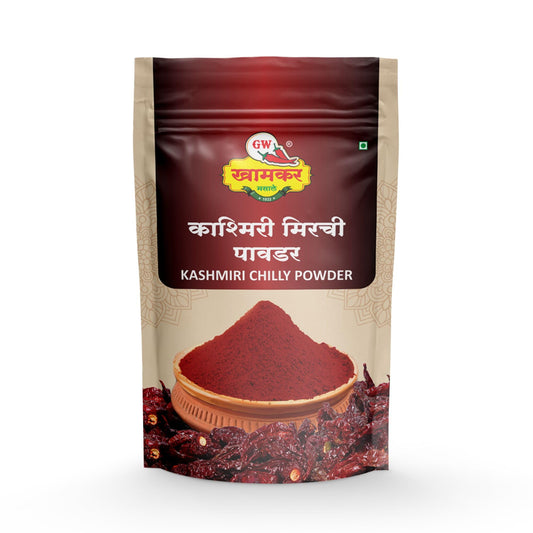 GW Khamkar Special Kashmiri Mirchi Powder | Sorted Stemless Chillies | Export Quality | Rich in Aroma & Colour | Traditionally Pounded | Cold Pressed | Pure & Natural Spices | No Artificial colour and Preservatives | Pack of 1- 185GM