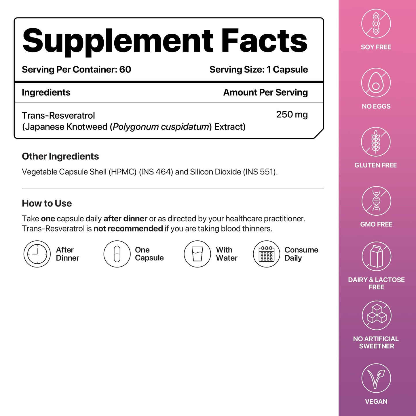 Decode Age Trans Resveratrol Supplement, Powerful Antioxidant for Anti-Ageing, Anti-Inflammatory,Metabolism & Heart Health, 250mg, 60 Veg Capsules