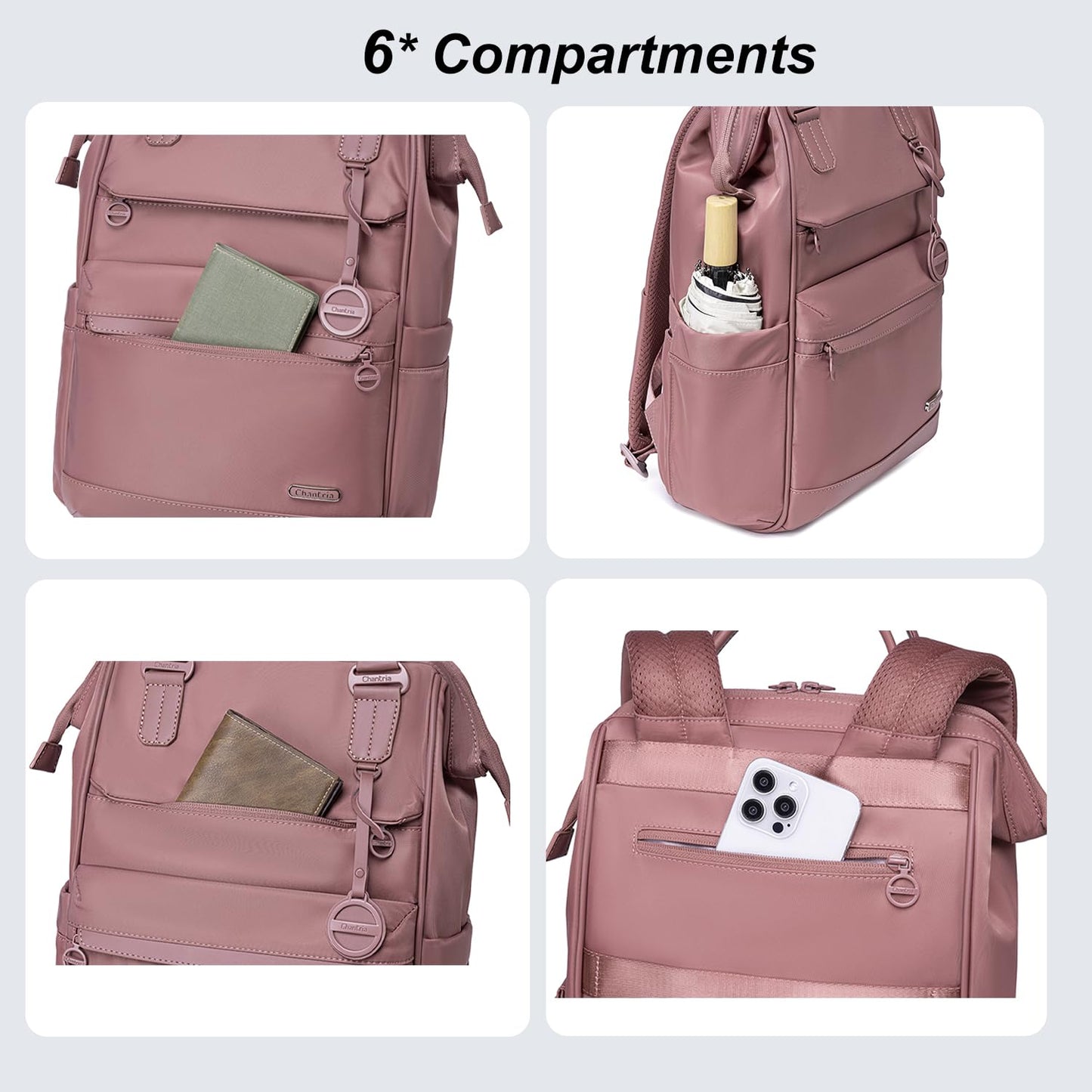 Chantria Laptop Backpack for Women 15.6-inch Work Office Backpack 13L Capacity Laptop Bag College Bookbag Water-resistant Casual Backpack for Travel (Nostalgia Rose)