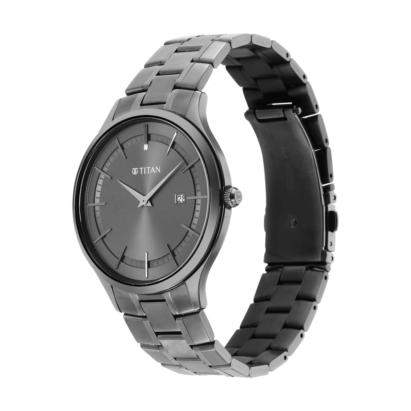 Titan Classique Slimline Quartz Analog with Date Anthracite Dial Black- image 3
