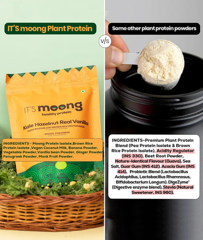 It's Moong Mung Bean & Brown Rice Isolate Plant Protein Powder for Men & Women | 24gms per serve 4.7gms BCAA| Kale Hazelnut Real Vanilla| 500 gms, Sprouted Plant based protein| Plant Protein|Pack of 2