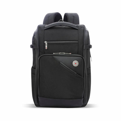 SWISS MILITARY Aspen Laptop Backpack 15.6 Inch with USB Charging Port, Quick Access Pockets, iPad Compartment, Mesh Bottle Holders, 16L Compact Travel Office College Bag for Men Women, Black