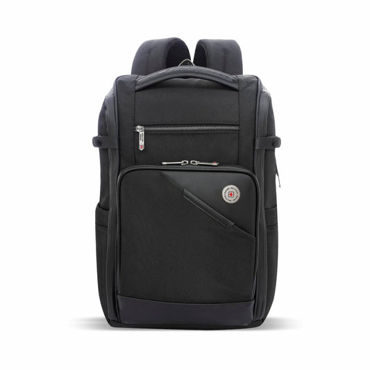 SWISS MILITARY Aspen Laptop Backpack 15.6 Inch with USB Charging Port, Quick Access Pockets, iPad Compartment, Mesh Bottle Holders, 16L Compact Travel Office College Bag for Men Women, Black