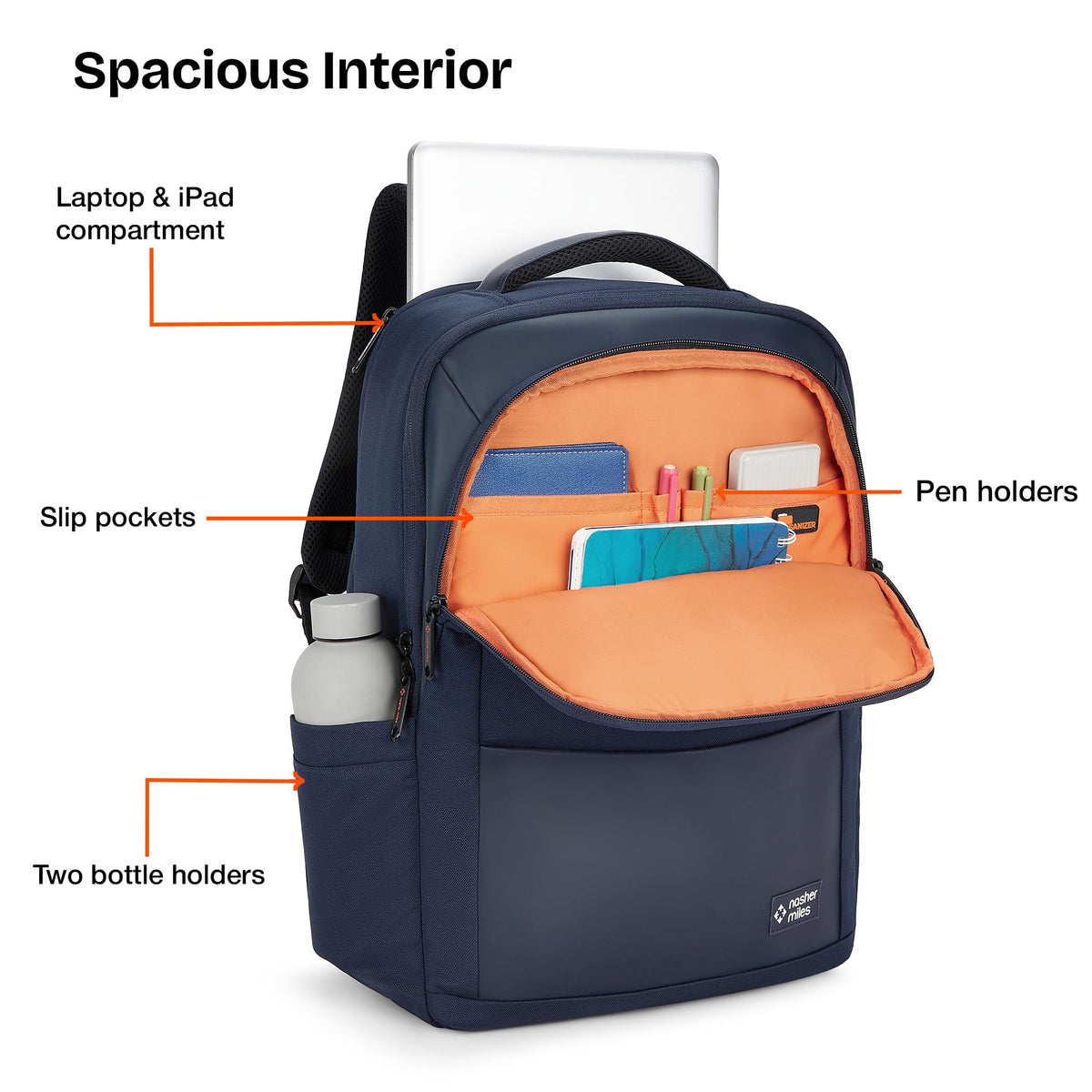 Nasher Miles Oxford Corporate Backpack | Premium Polyester & PU Laptop Backpack 35L | Ideal for Office, College, School & Travel | Men, Women, Boys, Girls (Navy Blue)