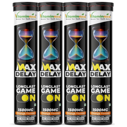Vitaminnica Max Delay 20 Effervescent Tablets – Stamina & Performance Support | Long Lasting Energy Formula | Men's Vitality & Endurance Booster | Fast Absorption Fizzy Tablets | Premium Wellness Supplement (Pack of 4)