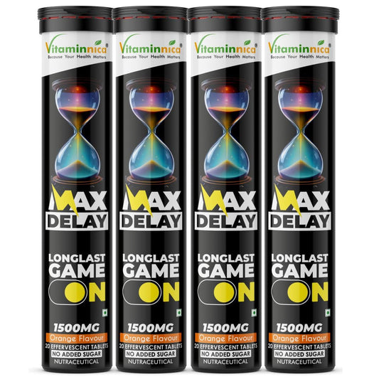 Vitaminnica Max Delay 20 Effervescent Tablets – Stamina & Performance Support | Long Lasting Energy Formula | Men's Vitality & Endurance Booster | Fast Absorption Fizzy Tablets | Premium Wellness Supplement (Pack of 4)