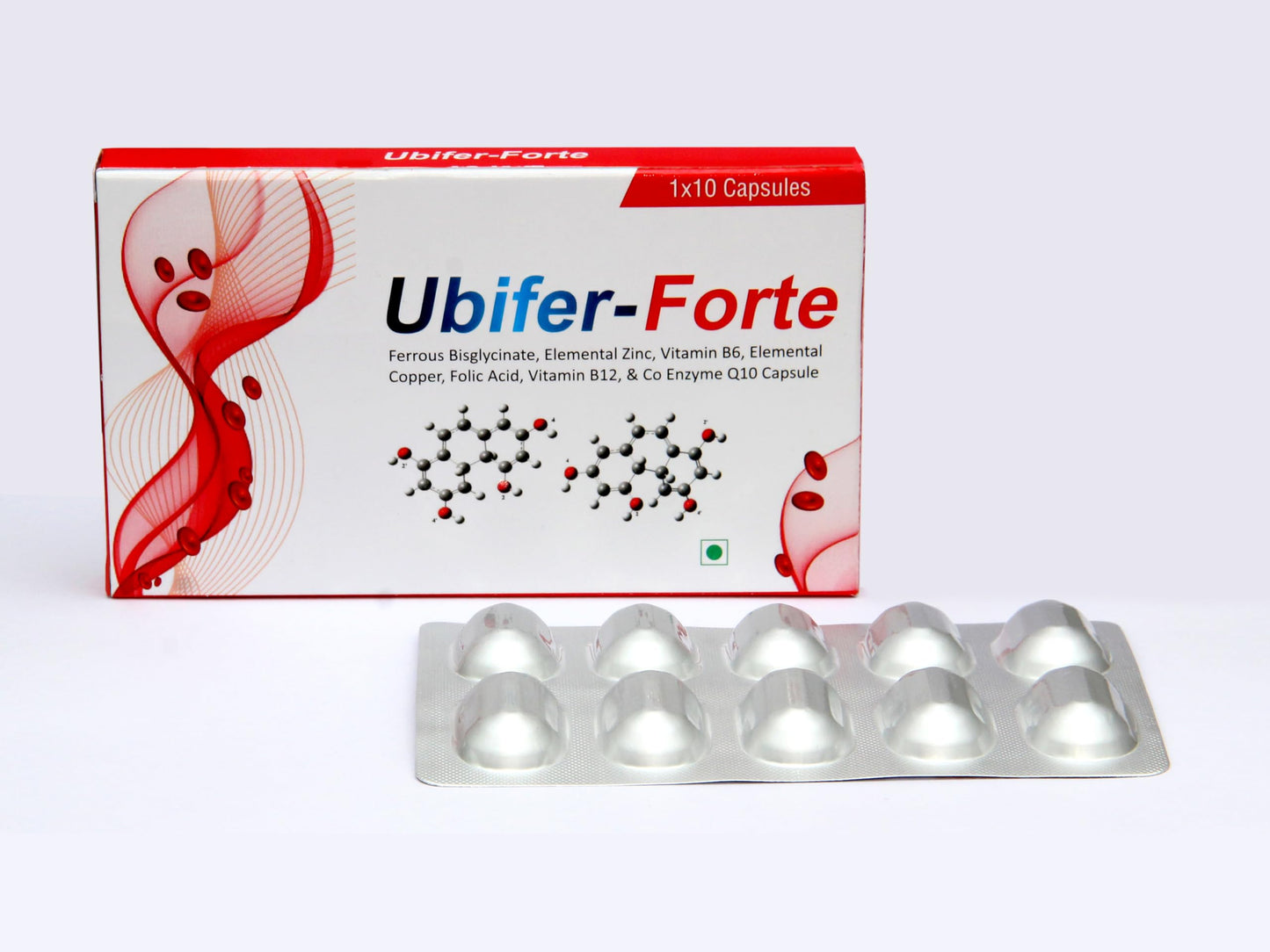Ubifer Forte | Ferrous Bisgycinate(Chelated Iron Form), Zinc, Vit B6, Copper, Folic Acid, Vit B12 & Co Enzyme-Q10 | 30 Capsules | Minerals | Vitamins | Antioxidant Supplement for Women