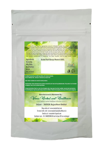 VENUS Unisex Brahmi Powder For Hair Care | Natural - 100% Ground Bacopa Monnieri Plant Powder (100 Grams)