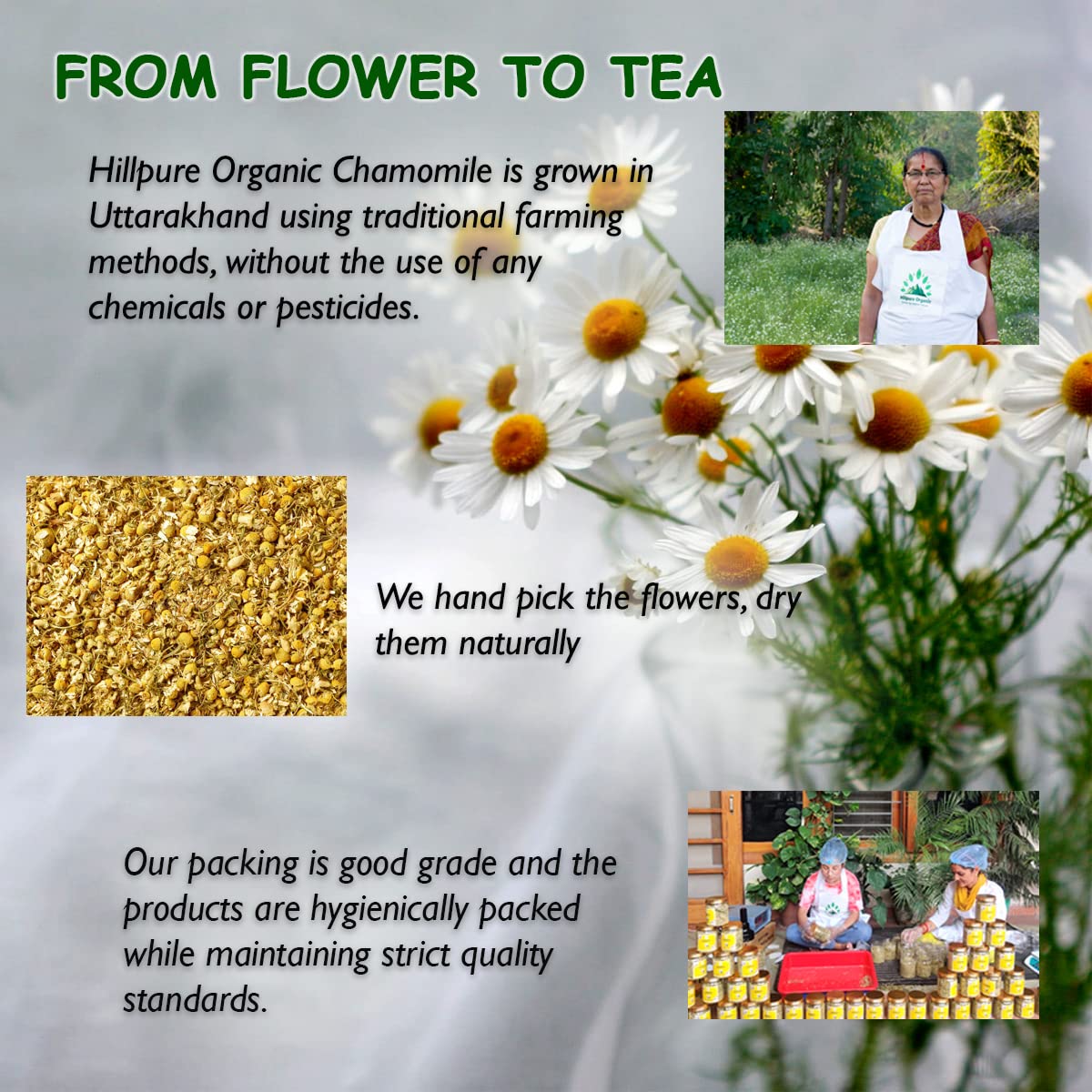 Caffeine Free Chamomile whole flower tea from Uttarakhand