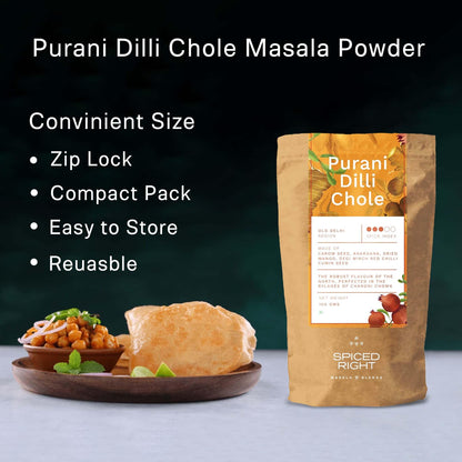 Spiced Right Purani Dilli Chole/Chana Masala Powder 100g | Authentic Punjabi Amritsari Pindi Style Masala for Chickpeas, Choley Bhature | No Onion Garlic | Traditional Indian Spice Blend
