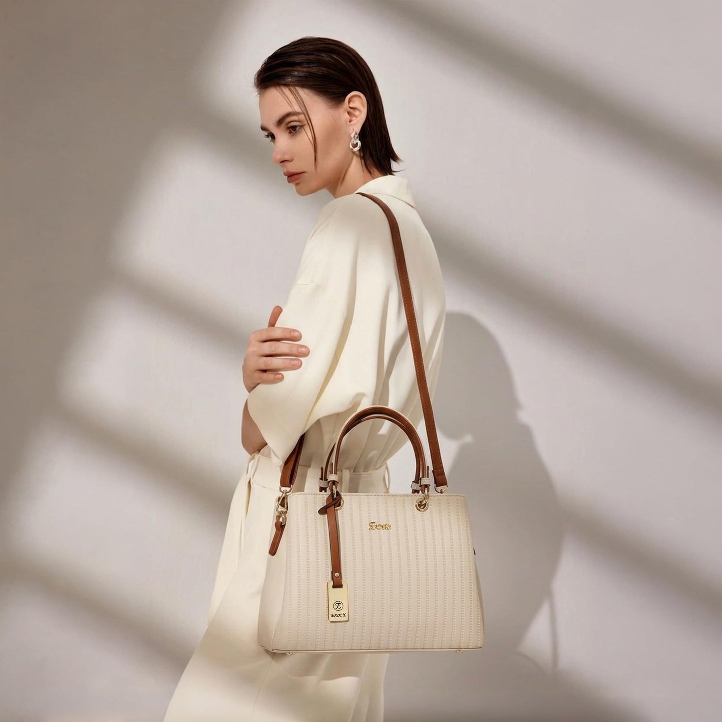 EXOTIC® Women's Striped Line Handbag, Beige