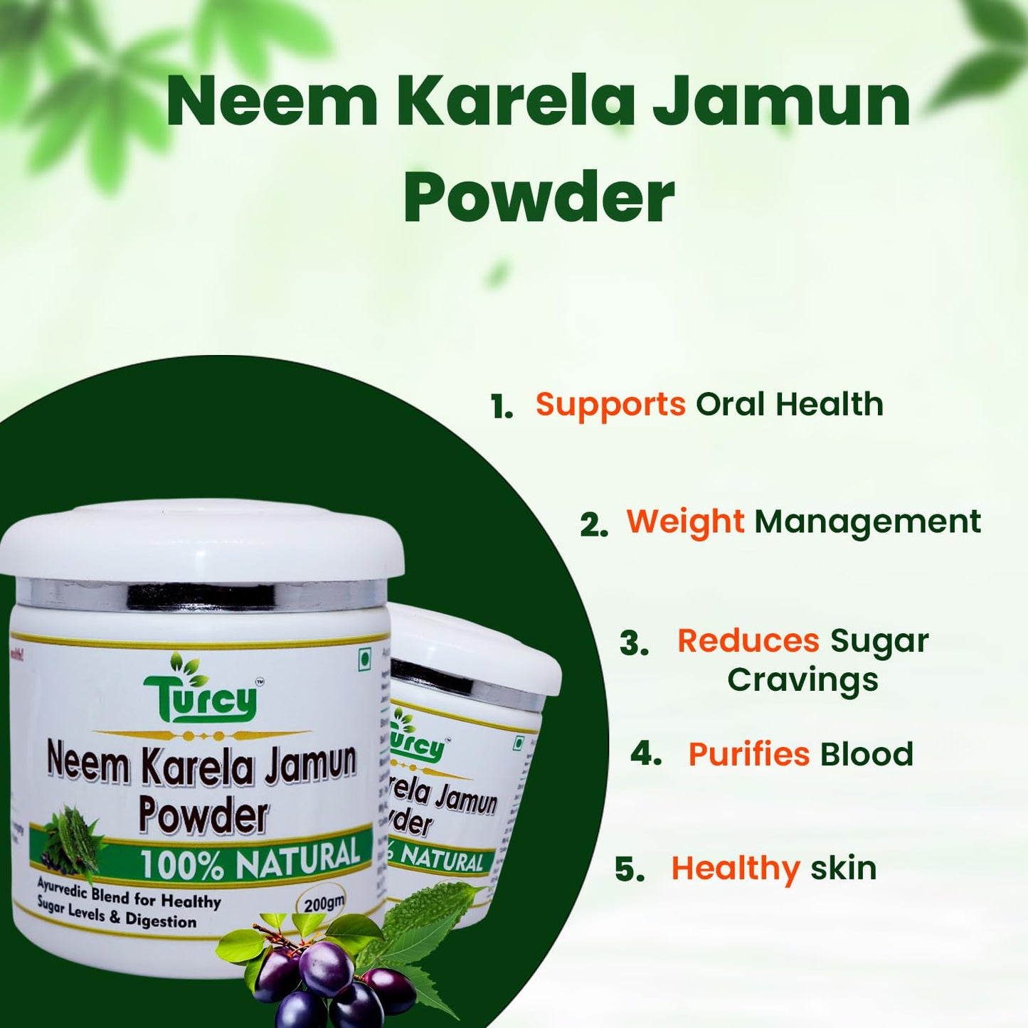 Turcy Neem Karela Jamun Powder 200g | Natural Ayurvedic Supplement | Supports Blood Sugar, Digestion & Immunity | Herbal Detox Formula