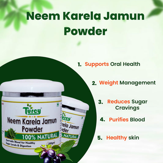 Turcy Neem Karela Jamun Powder 200g | Natural Ayurvedic Supplement | Supports Blood Sugar, Digestion & Immunity | Herbal Detox Formula