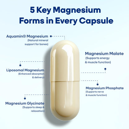 Active Foods 5X Magnesium Capsules, 330mg Elemental Magnesium with Vit D3, Vit K2 + Zn, Advanced Sleep Support, Muscle & Nerve Function, Bone Health, Metabolic & Energy Support, Immunity, 60 Capsules