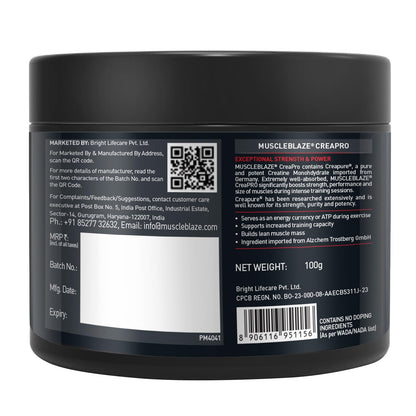 MuscleBlaze CreaPRO Creatine Monohydrate Powder with Creapure, Unflavoured (33 Servings, 100g)