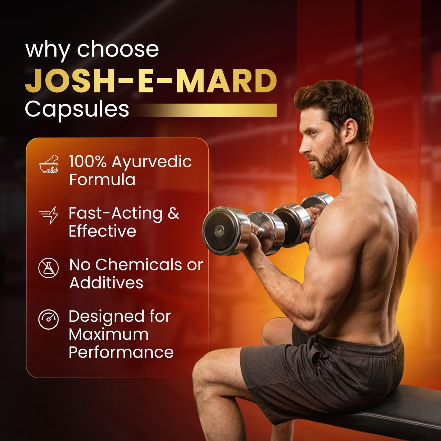 KAYNA HEALTHCARE Josh-E-Mard Power Capsules for Stamina & Vitality Support | Energy, Strength & Performance Booster | Herbal Supplement for Men, 60 Capsules
