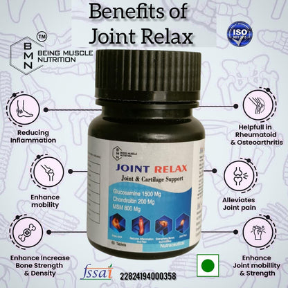 Joint Relax (60 Tablets) |Glucosamine & chondroitin and msm, curcuma and collagen With Vitamin D3, Calcium Supplement for Women and Men | For Bone Health & Joint Support.