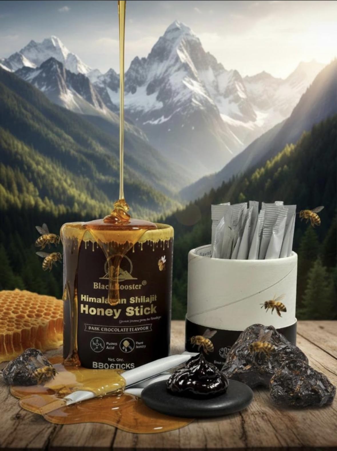 BlackBooster Pure Himalayan Shilajit Sticks with Fulvic Acid 75%, 85+ Trace Minerals | Dark Chocolate Flavour | 30 Sticks | Improves Energy Boosts Stamina | Lab-Certifie For Men & Women
