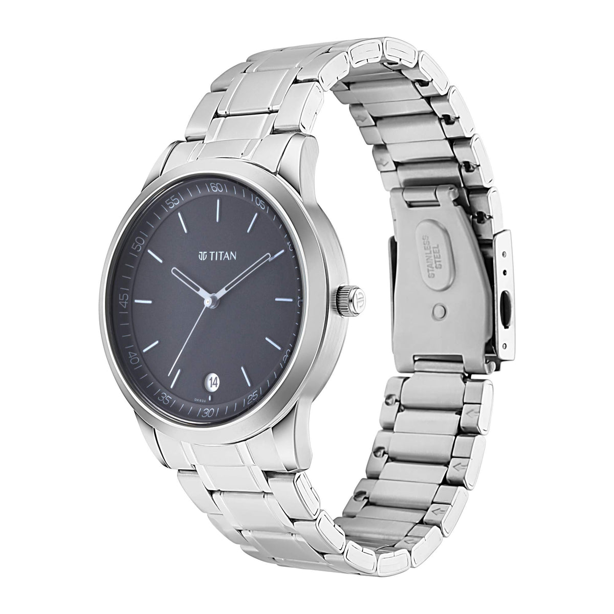 Titan Minimalist Quartz Analog With Date Anthracite Dial Silver Metal Strap Watch for Men - NP1806SM02