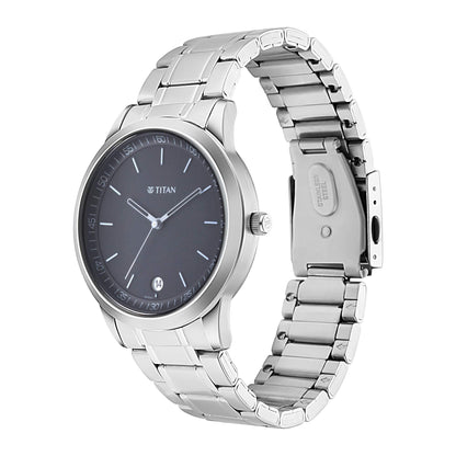 Titan Minimalist Quartz Analog With Date Anthracite Dial Silver Metal Strap Watch for Men - NP1806SM02