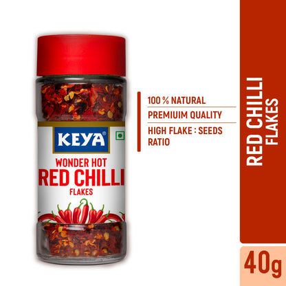 Keya Red Chilli Flakes | Dry Red Chilli Flakes Seasonings | Aromatic Spicy Dried Pizza Pasta Seasoning | Zero added Colours, Fillers, Additives & Preservatives | 100% Natural | 40gm