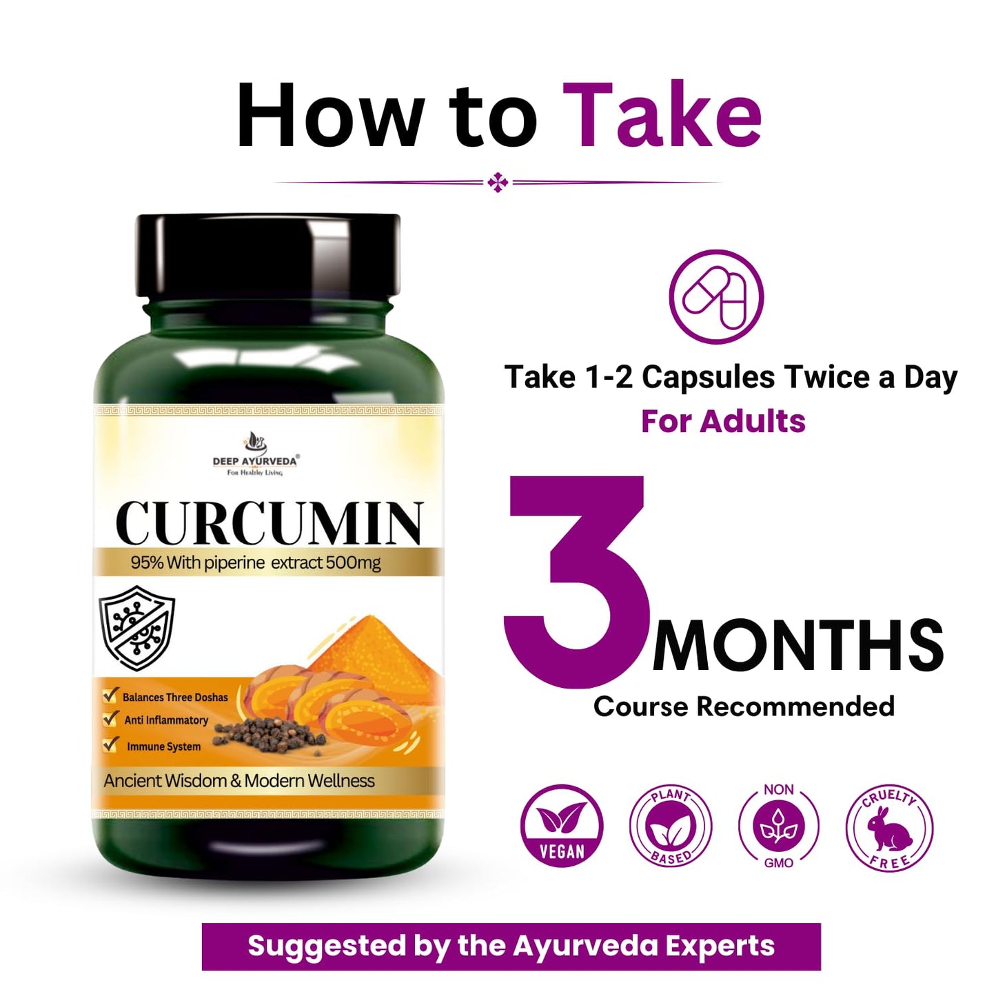 Curcumin 60 Vegan Capsules | Turmeric (Curcuma longa) Extract Supplement | Antioxidant & Joint Support | 100% Plant-Based (Pack of 2)