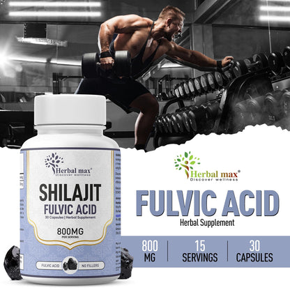 Herbal Max Shilajit 800mg Capsules – Fulvic Acid Enriched Natural Supplement for Strength, Endurance, Energy & Immunity | Supports Men & Women’s Vitality