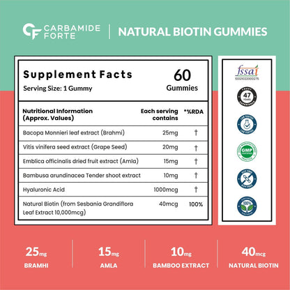 Carbamide Forte Biotin Gummies for Hair Growth|Hair growth Gummy for Longer, thicker and Healthier Hair | Biotin Supplement for Men & Women - 60 Veg Strawberry-flavoured Gummies