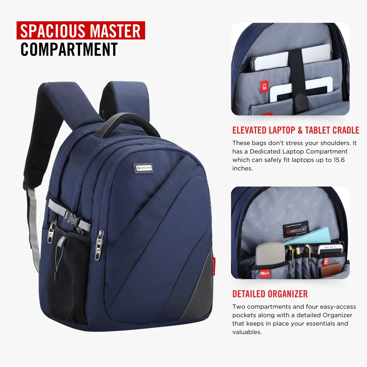 HARISSONS Fortuner 28L Laptop Backpack for Men & Women (Navy) | Lightwe- image 5