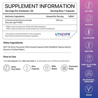 NMN Supplement 500 mg | 99% Pure NMN for Anti-Aging, NAD+ Boost & Cellular Energy | High Absorption Nicotinamide Mononucleotide | Longevity & DNA Repair Support | 30 Vegan Capsules